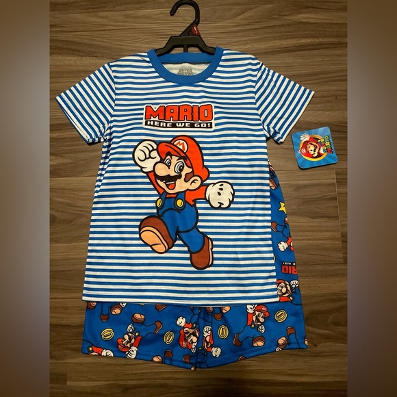 Nintendo Super Mario Striped Kids Pajama Set - Blue and White size S 6/7-NWT - Picture 1 of 4